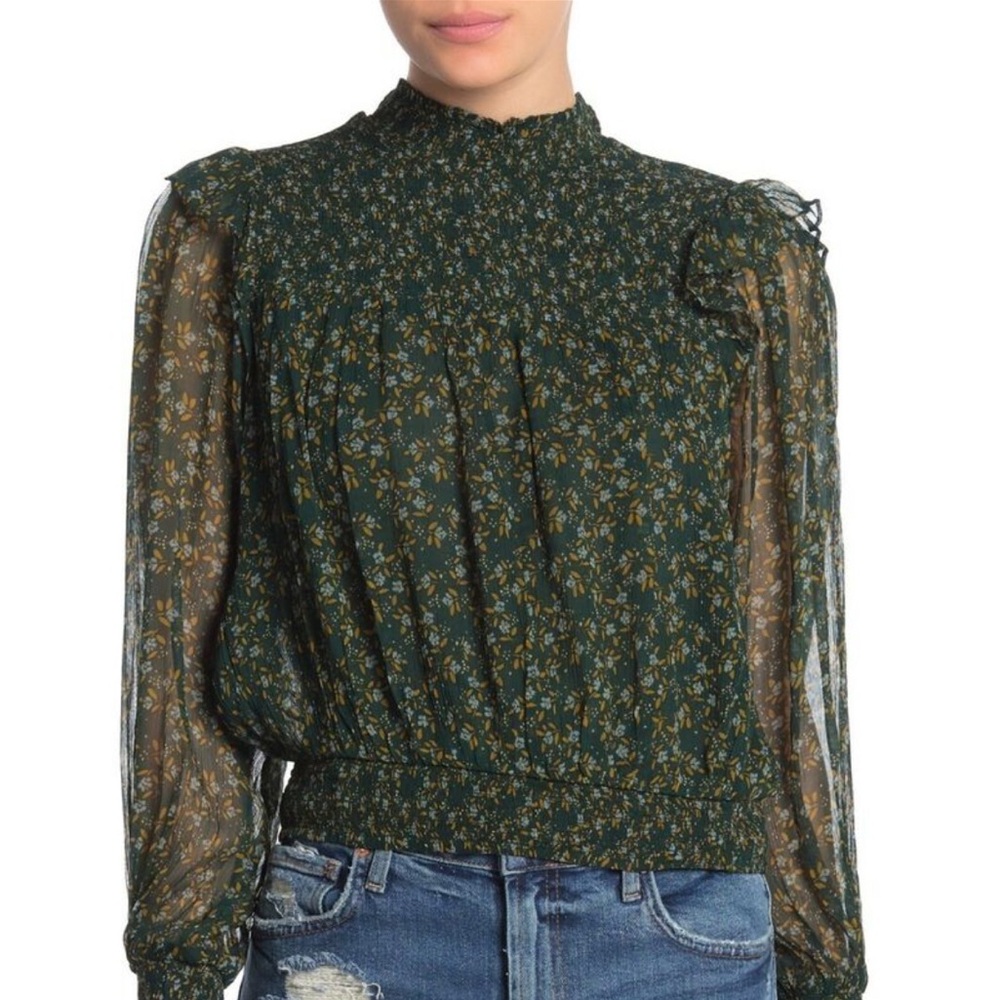 Free People Roma Blouse in Green Floral